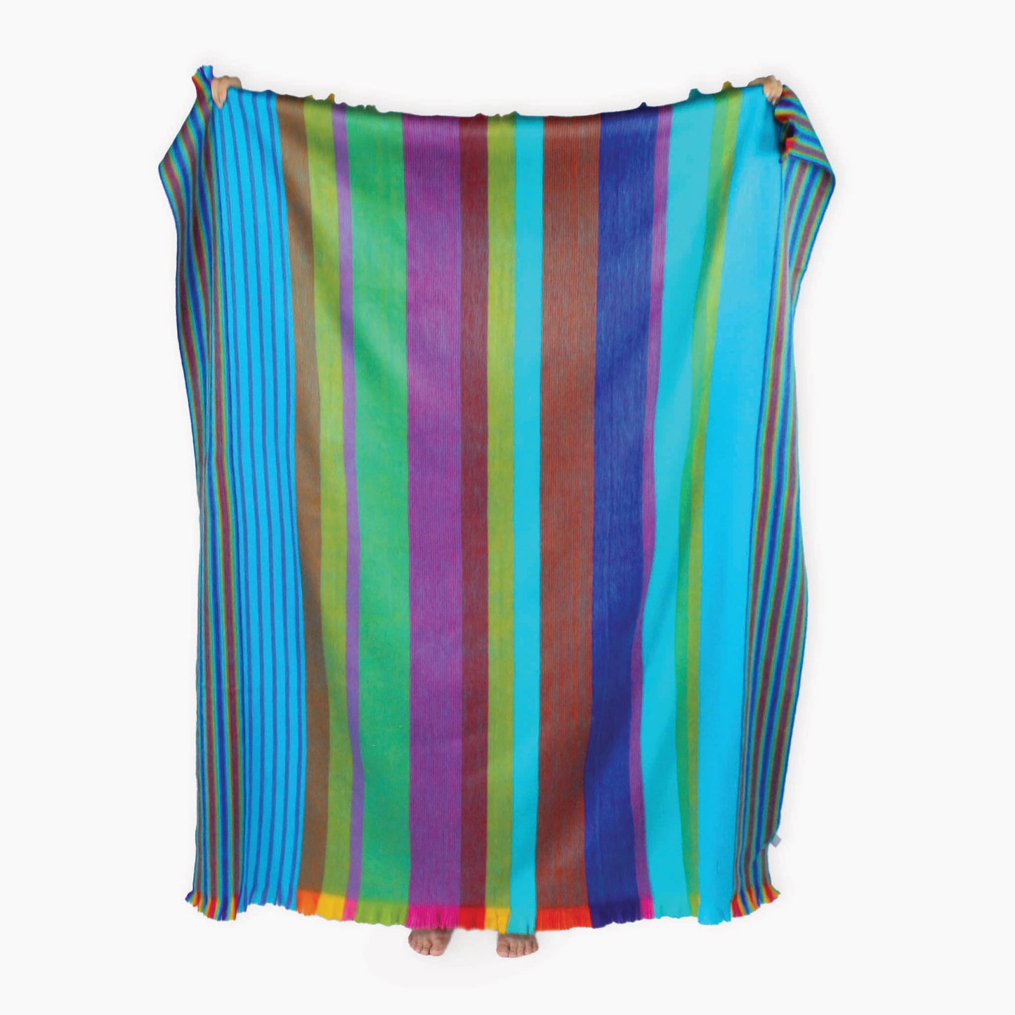 POKOLOKO Multi Stripe Fringed Alpaca Blanket #color_tropical-multi-stripe