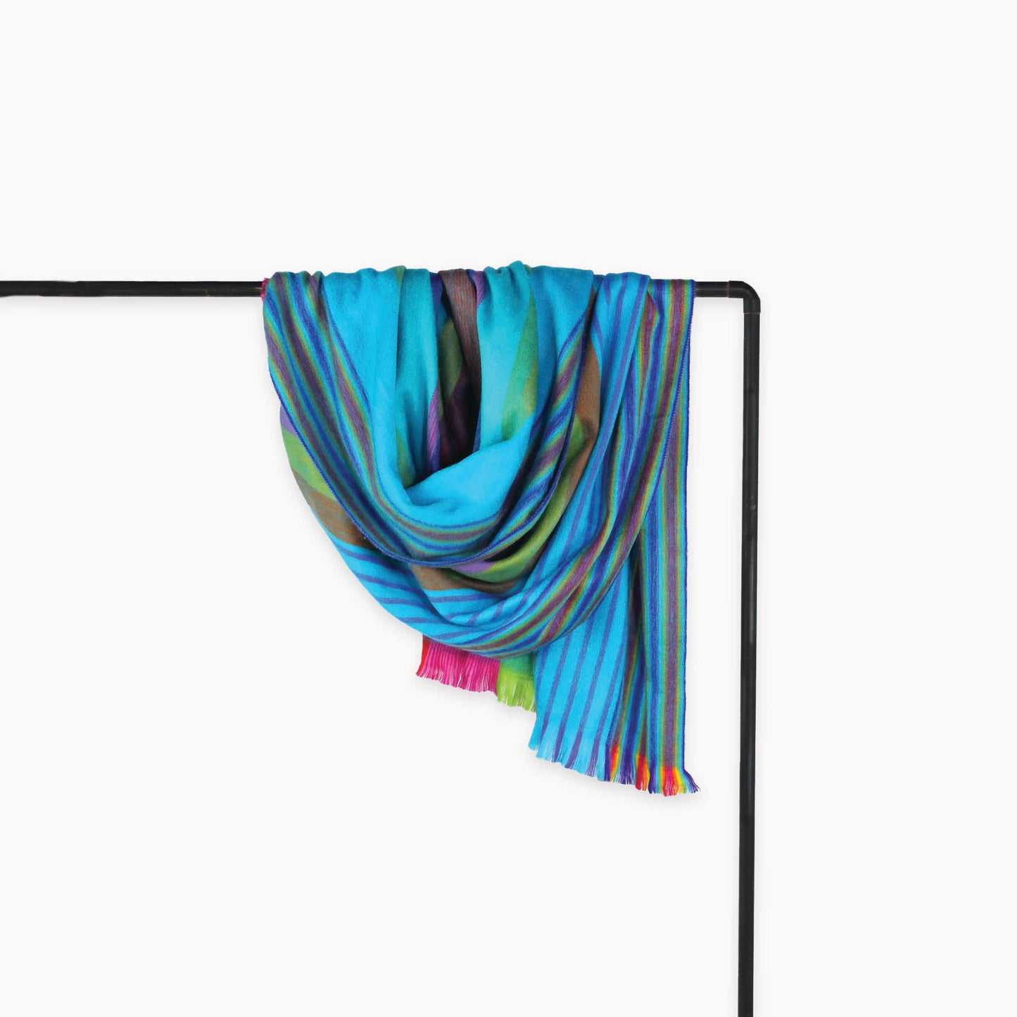 POKOLOKO Multi Stripe Fringed Alpaca Blanket #color_tropical-multi-stripe