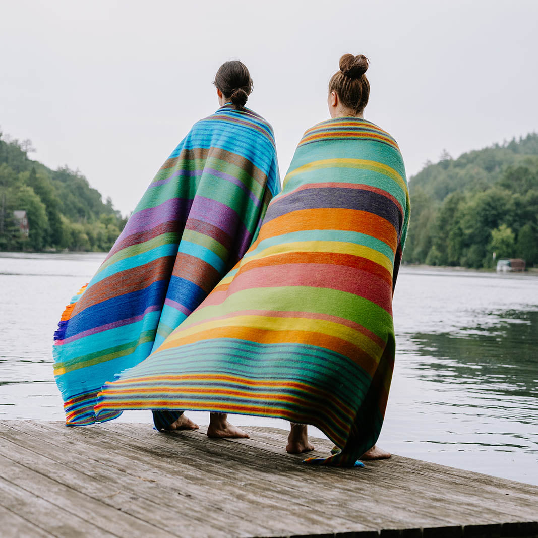 POKOLOKO Multi Stripe Fringed Alpaca Blanket #color_caravan-multi-stripe