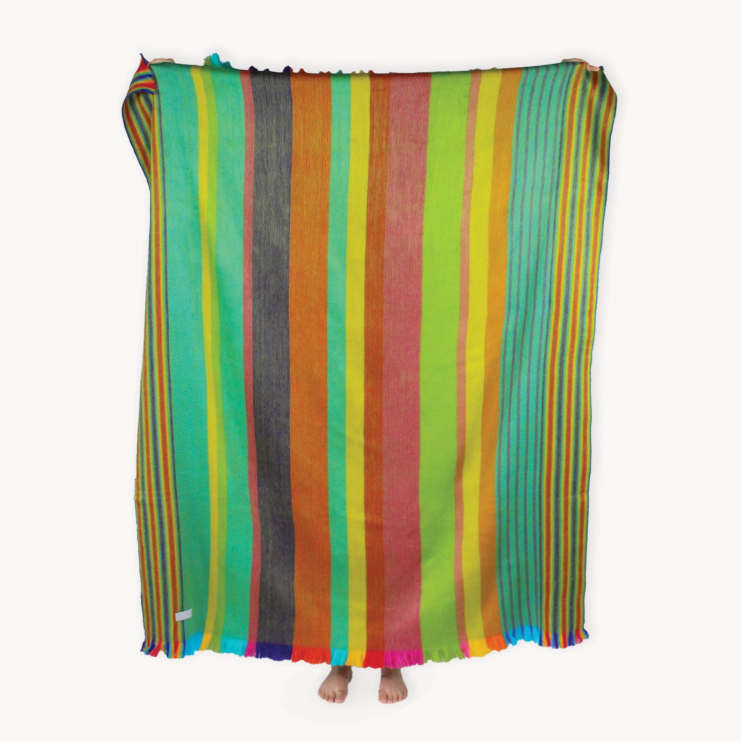 POKOLOKO Multi Stripe Fringed Alpaca Blanket #color_caravan-multi-stripe