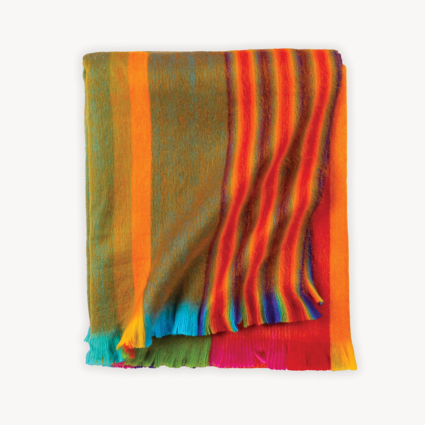 POKOLOKO Multi Stripe Fringed Alpaca Blanket #color_sunrise-multi-stripe