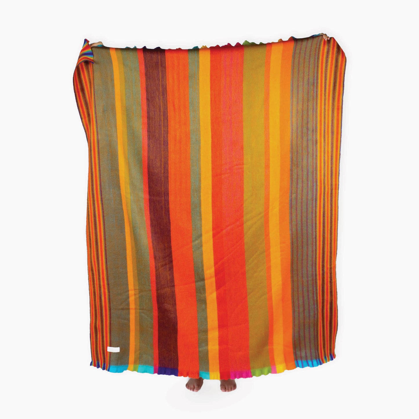 POKOLOKO Multi Stripe Fringed Alpaca Blanket #color_sunrise-multi-stripe