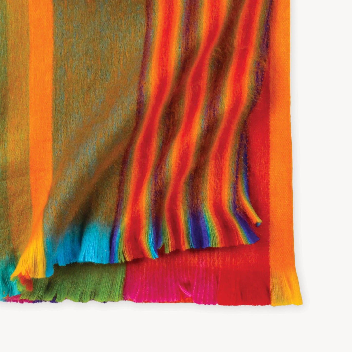 POKOLOKO Multi Stripe Fringed Alpaca Blanket #color_sunrise-multi-stripe