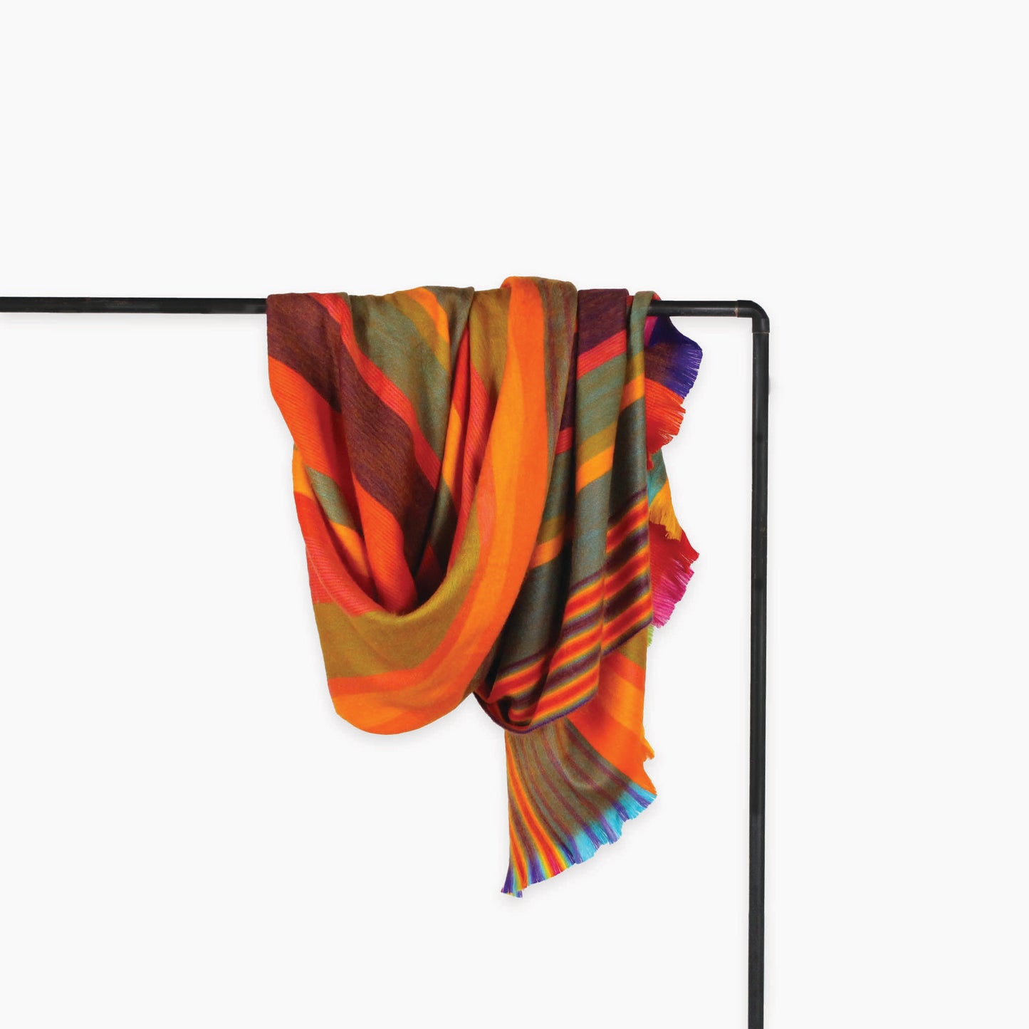 POKOLOKO Multi Stripe Fringed Alpaca Blanket #color_sunrise-multi-stripe