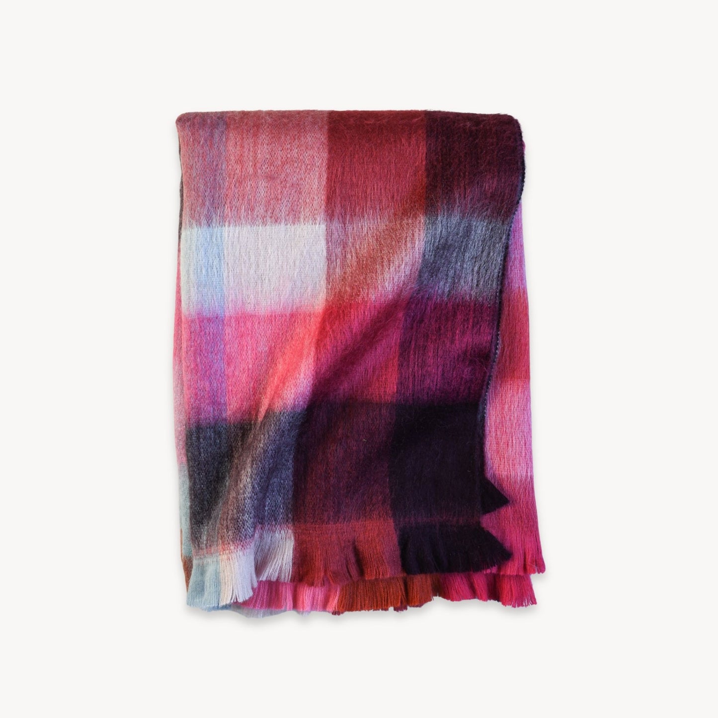 POKOLOKO Fringed Check Alpaca Blanket #color_hot