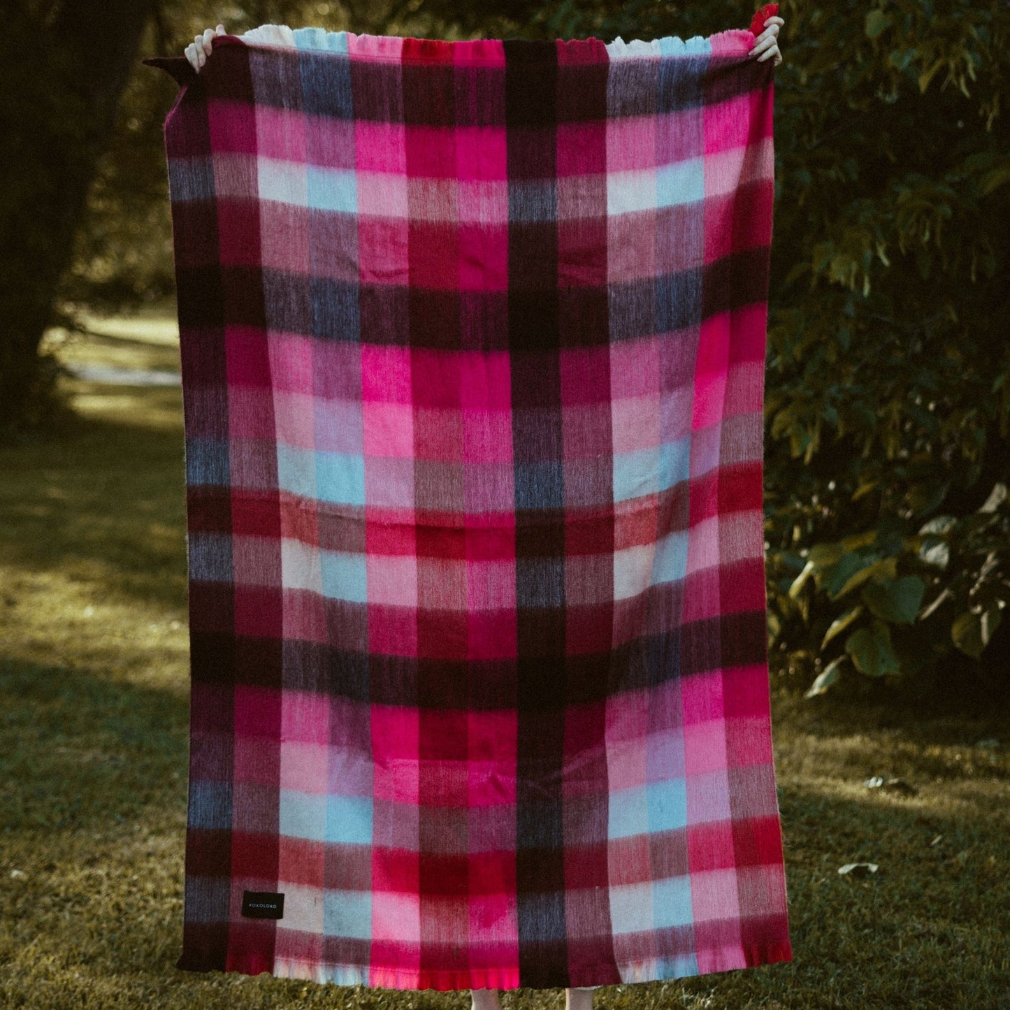 POKOLOKO Fringed Check Alpaca Blanket #color_hot