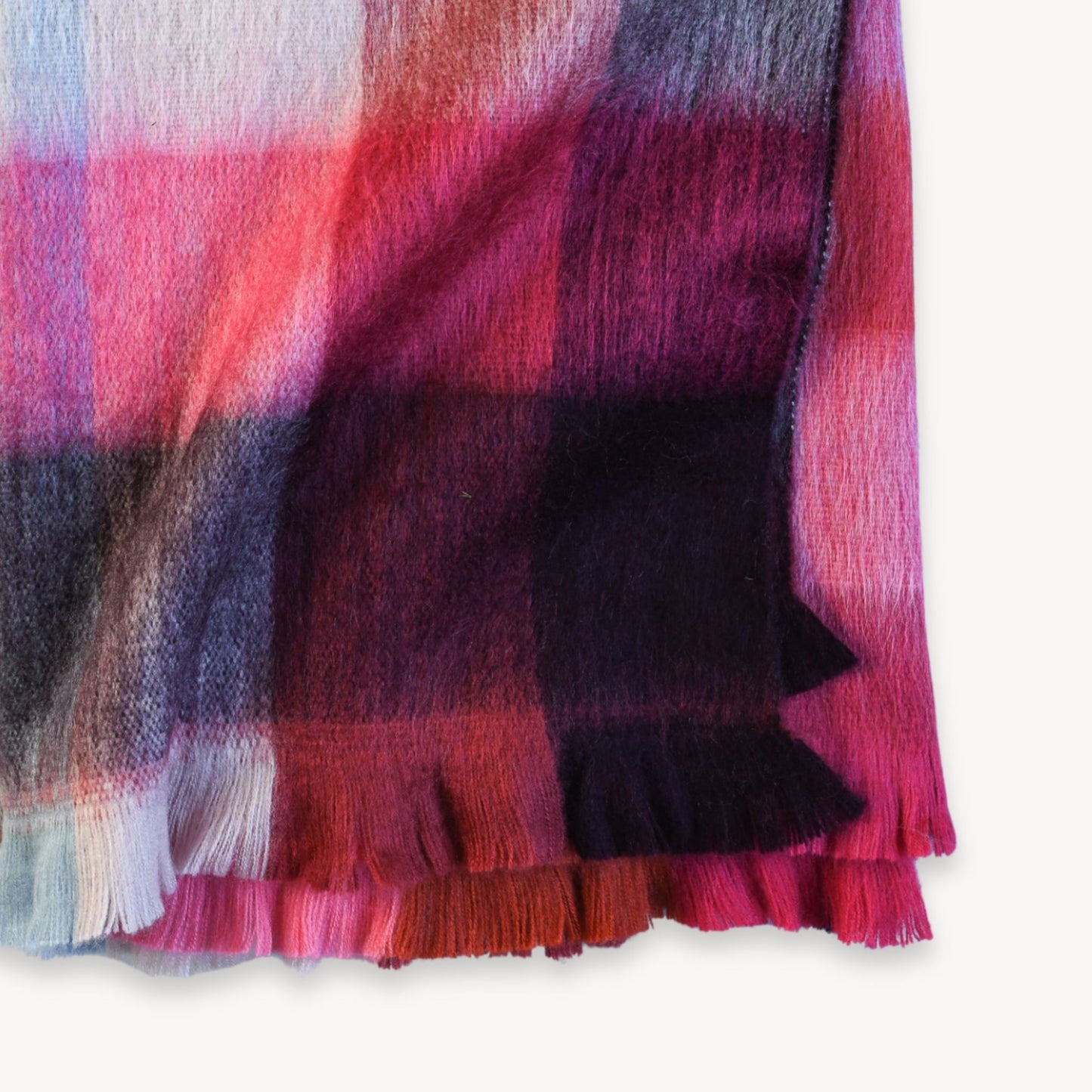 POKOLOKO Fringed Check Alpaca Blanket #color_hot