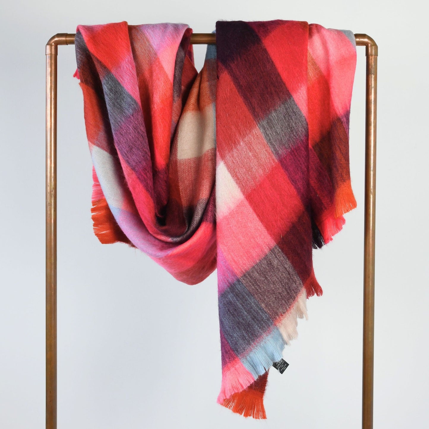 POKOLOKO Fringed Check Alpaca Blanket #color_hot