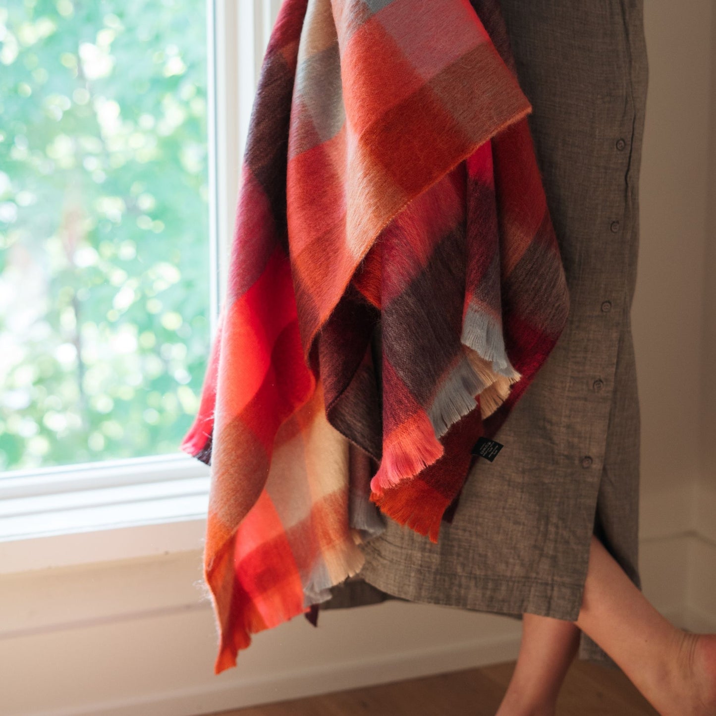POKOLOKO Fringed Check Alpaca Blanket #color_hot