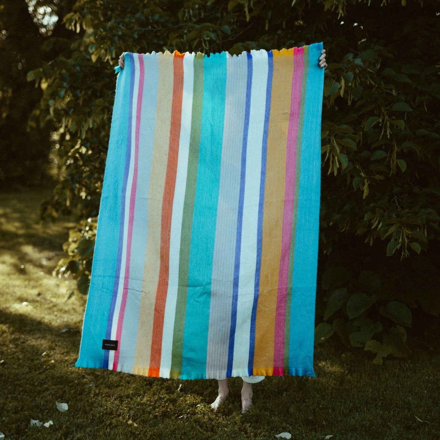 POKOLOKO Multi Stripe Fringed Alpaca Blanket #color_staycation-stripe