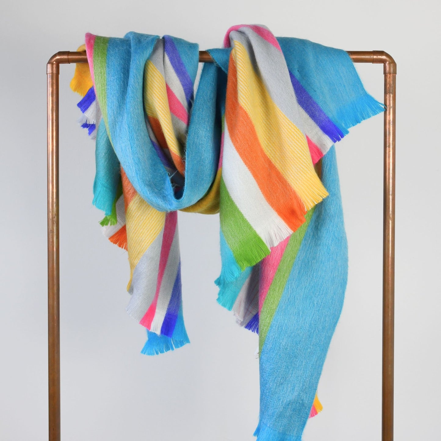 POKOLOKO Multi Stripe Fringed Alpaca Blanket #color_staycation-stripe