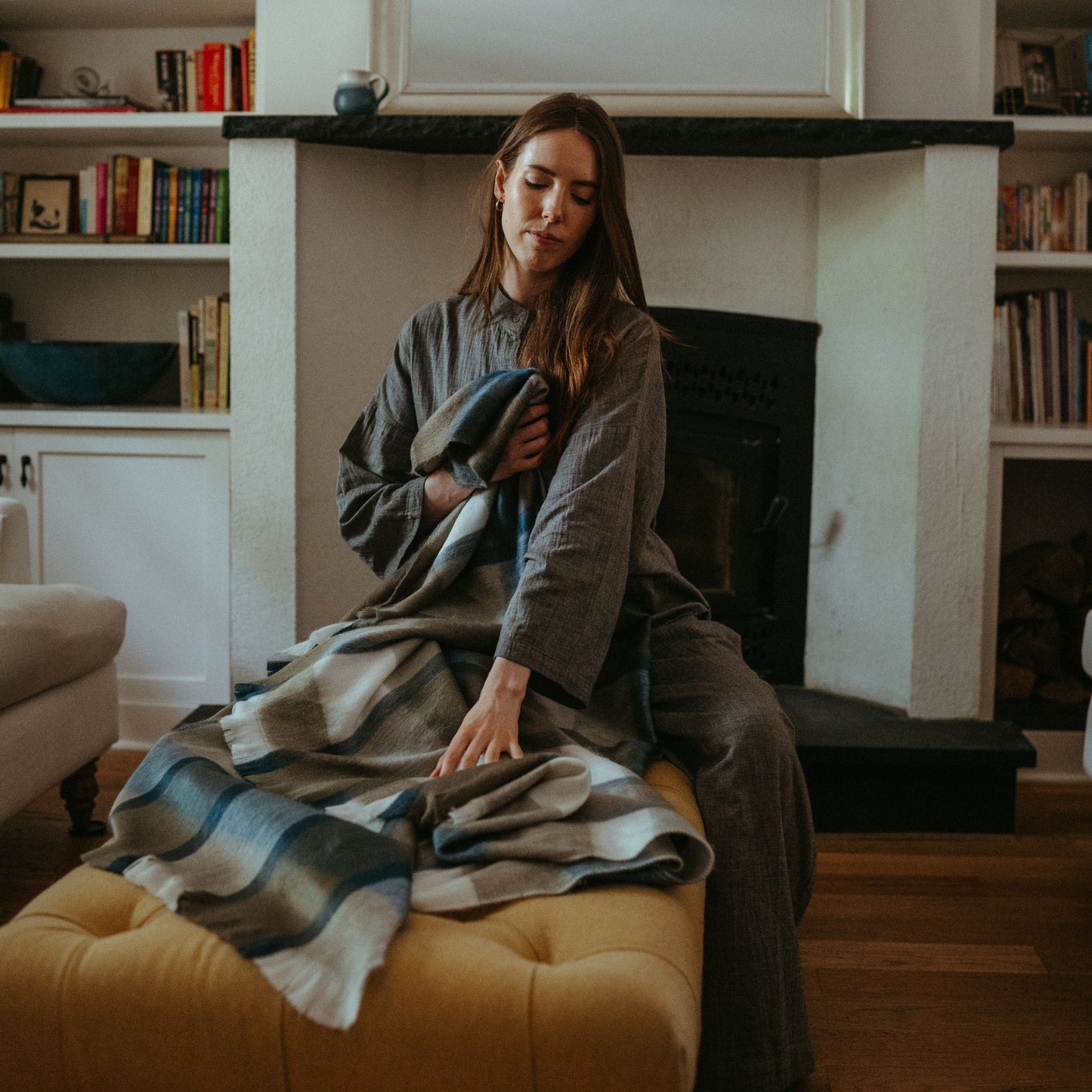 POKOLOKO Large Check Alpaca Blanket #color_walnut-check