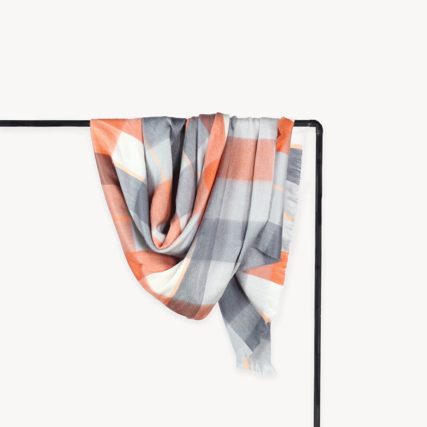 POKOLOKO Large Check Alpaca Blanket #color_sienna-grey-check