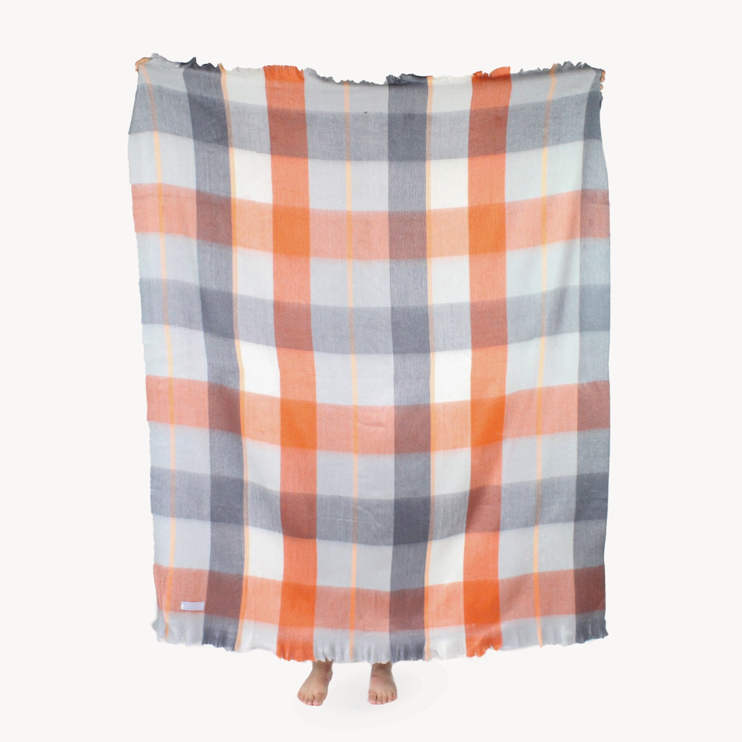 POKOLOKO Large Check Alpaca Blanket #color_sienna-grey-check