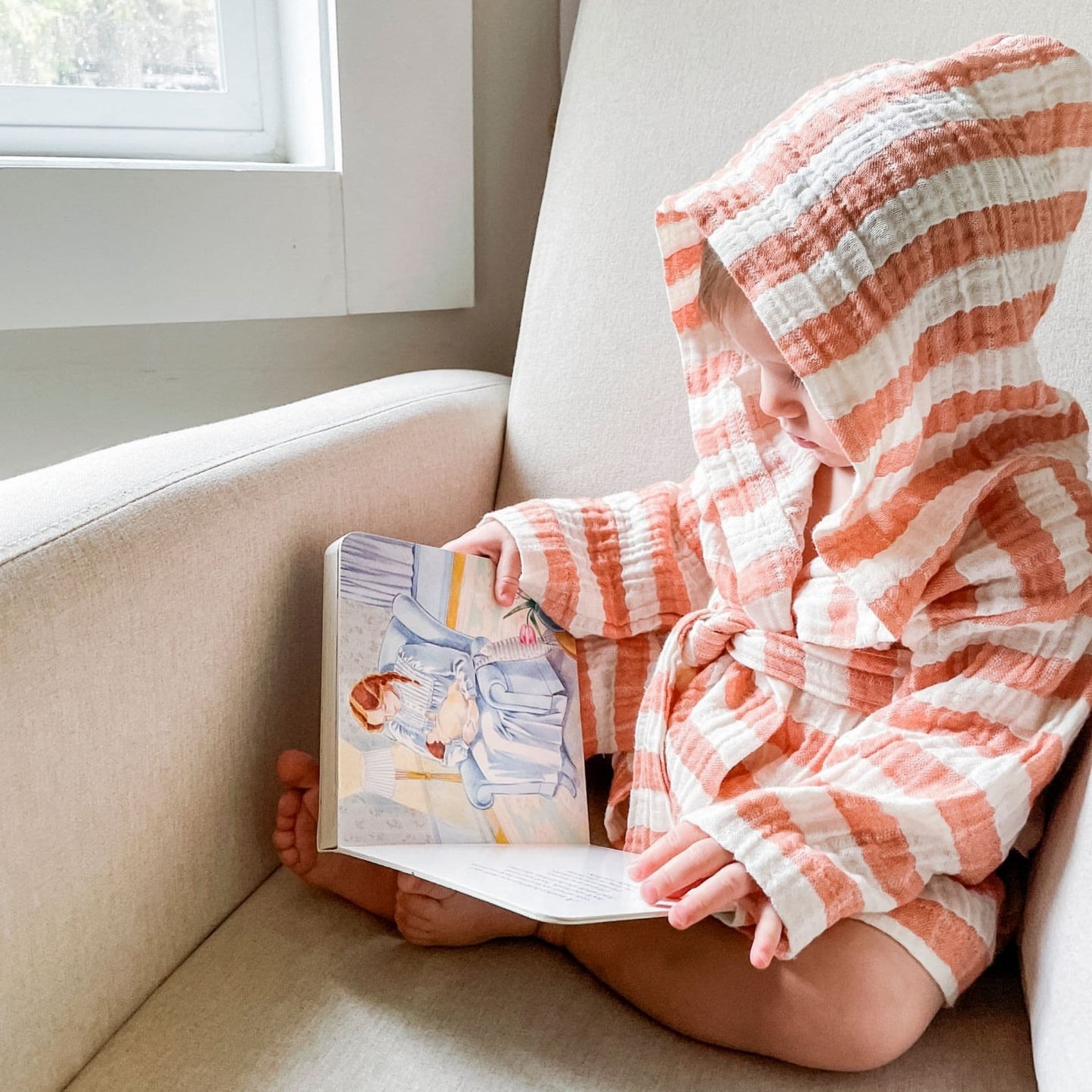 POKOLOKO Striped Crinkle Kids Robe #color_mandarin