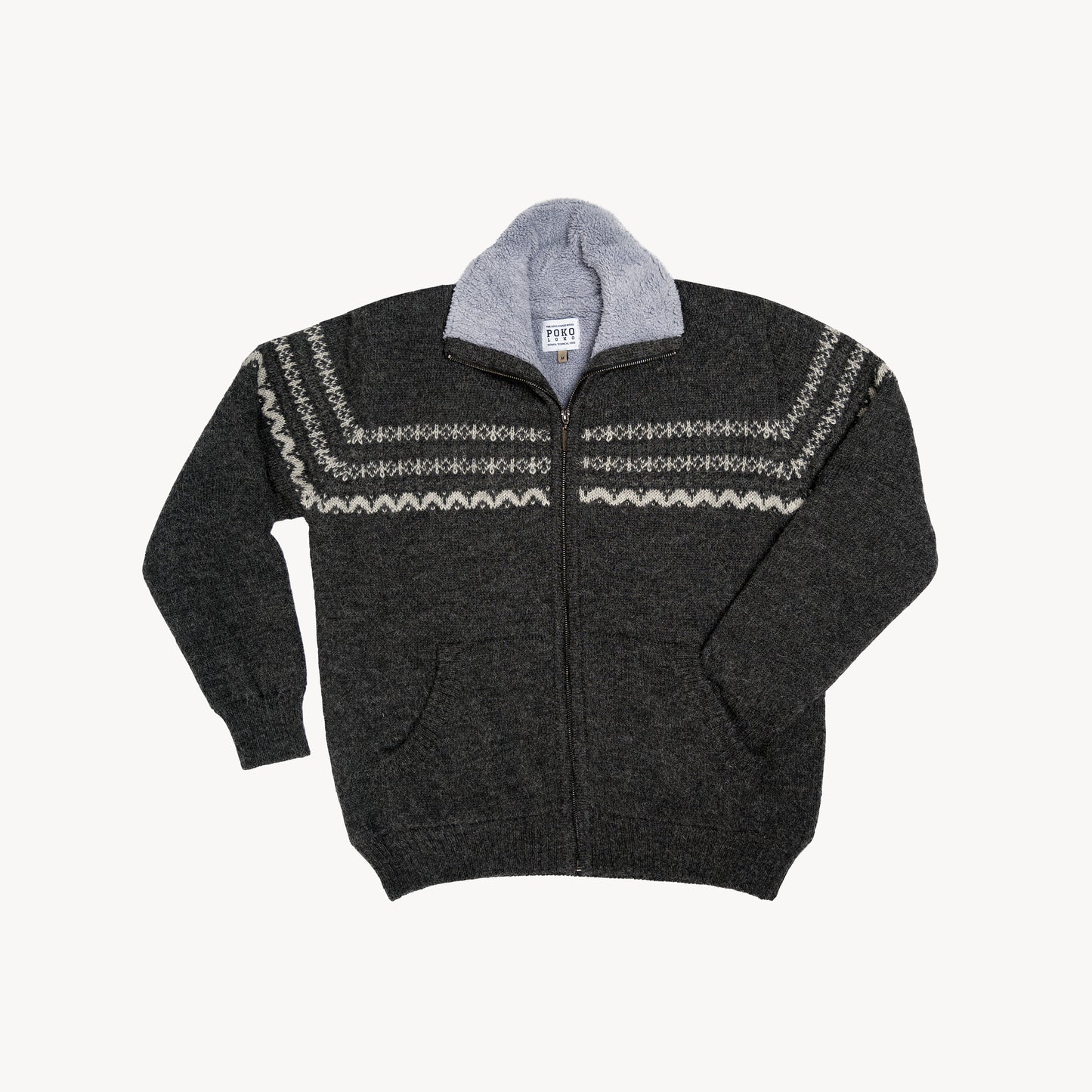 POKOLOKO Fleece Lined Zip Men's Alpaca Sweater #color_charcoal-fleece-lined
