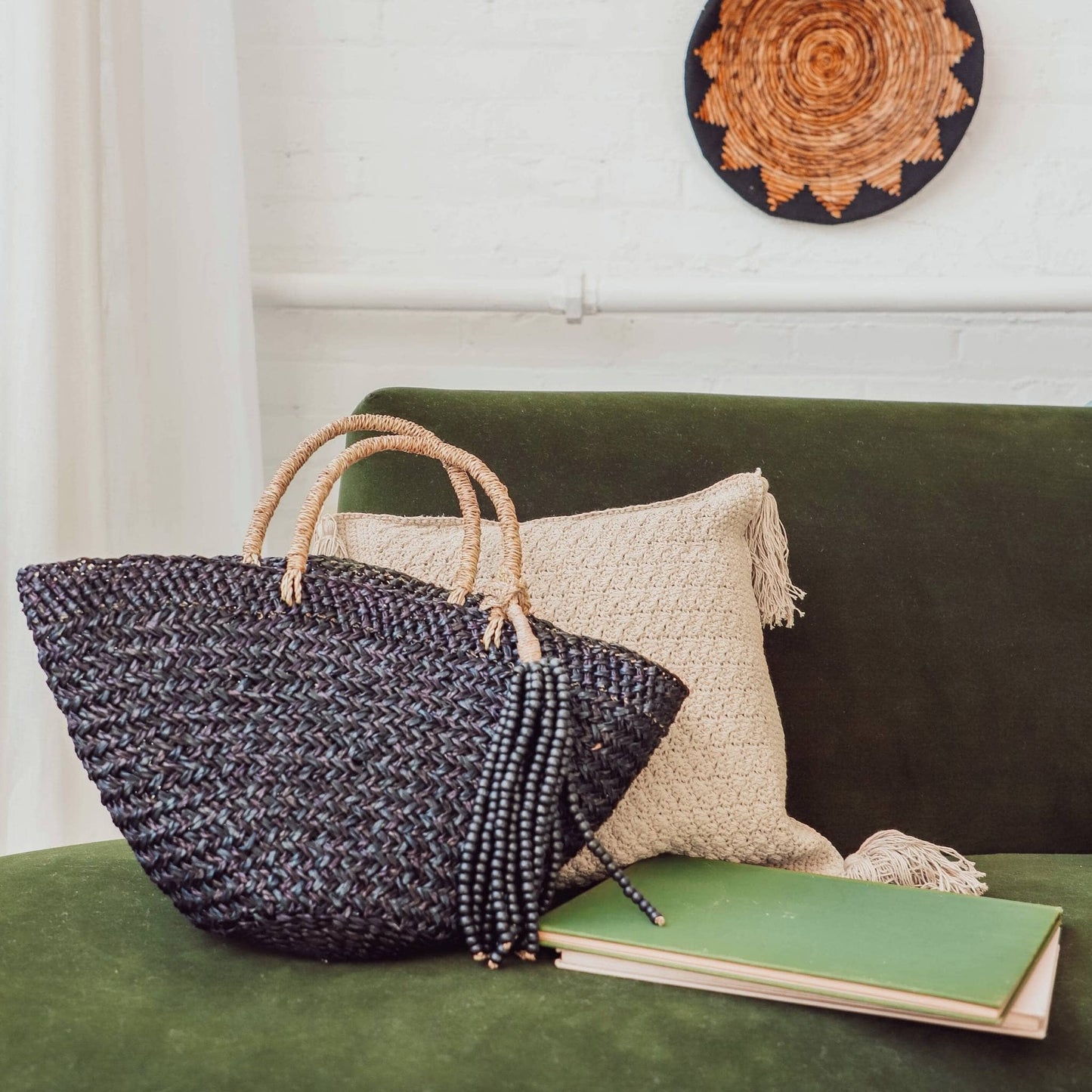 POKOLOKO Crochet Pillow With Tassels - 15x15" #color_crochet-taupe