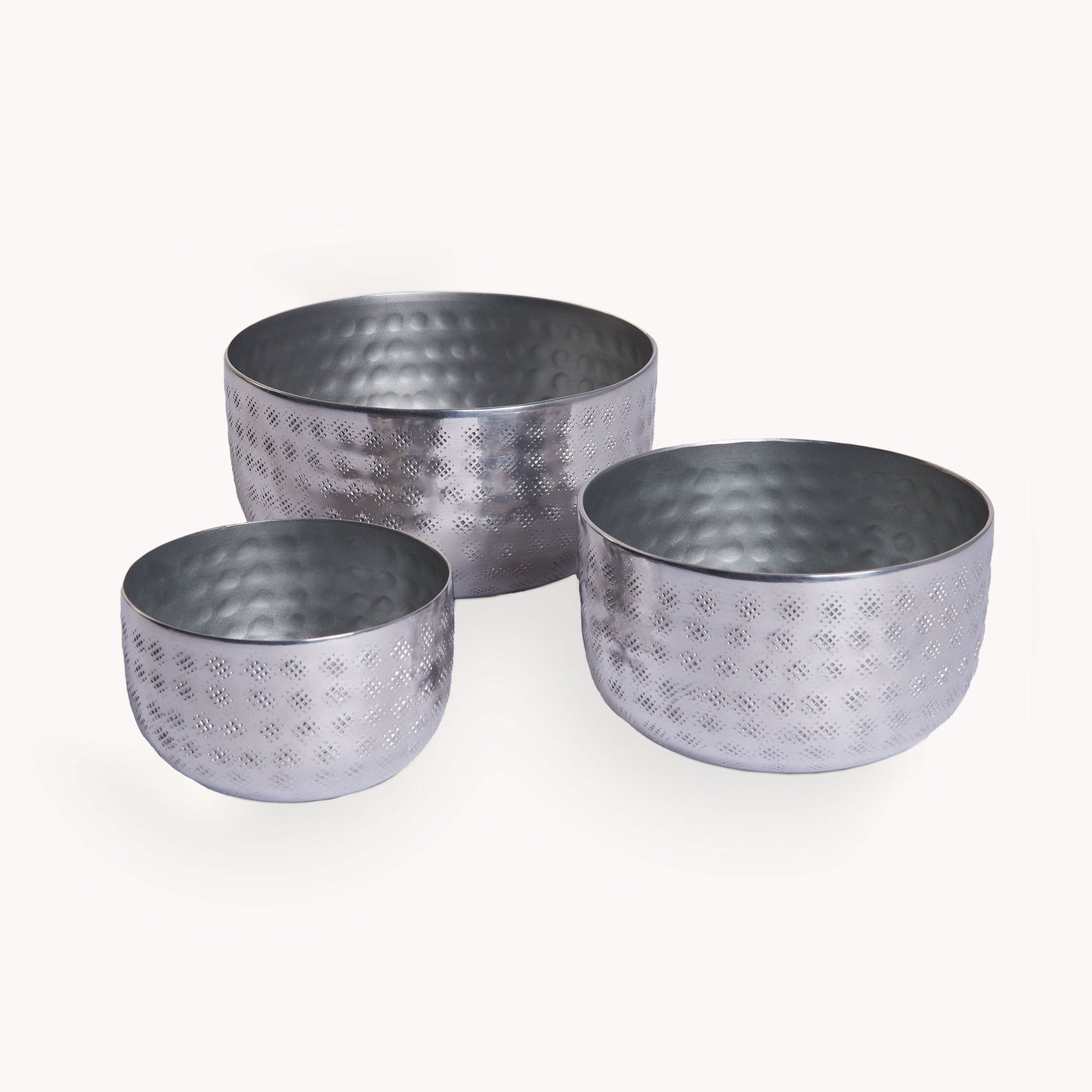 POKOLOKO Silver Hammered Bowl - Set of 3