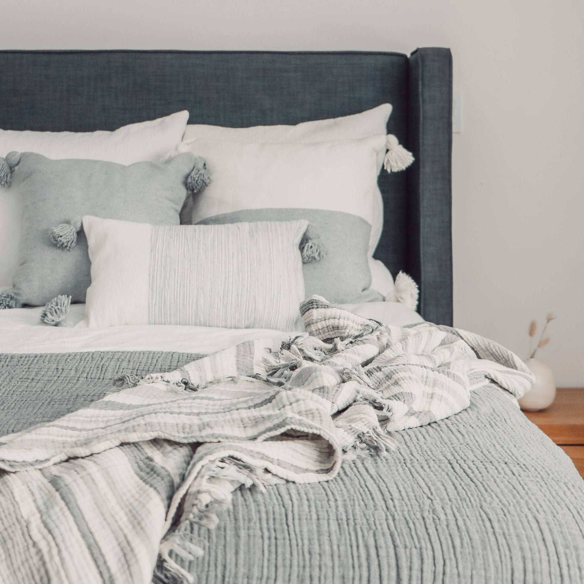 POKOLOKO Half Light Grey Pom Pom Pillow - 20x20" #color_half-light-grey
