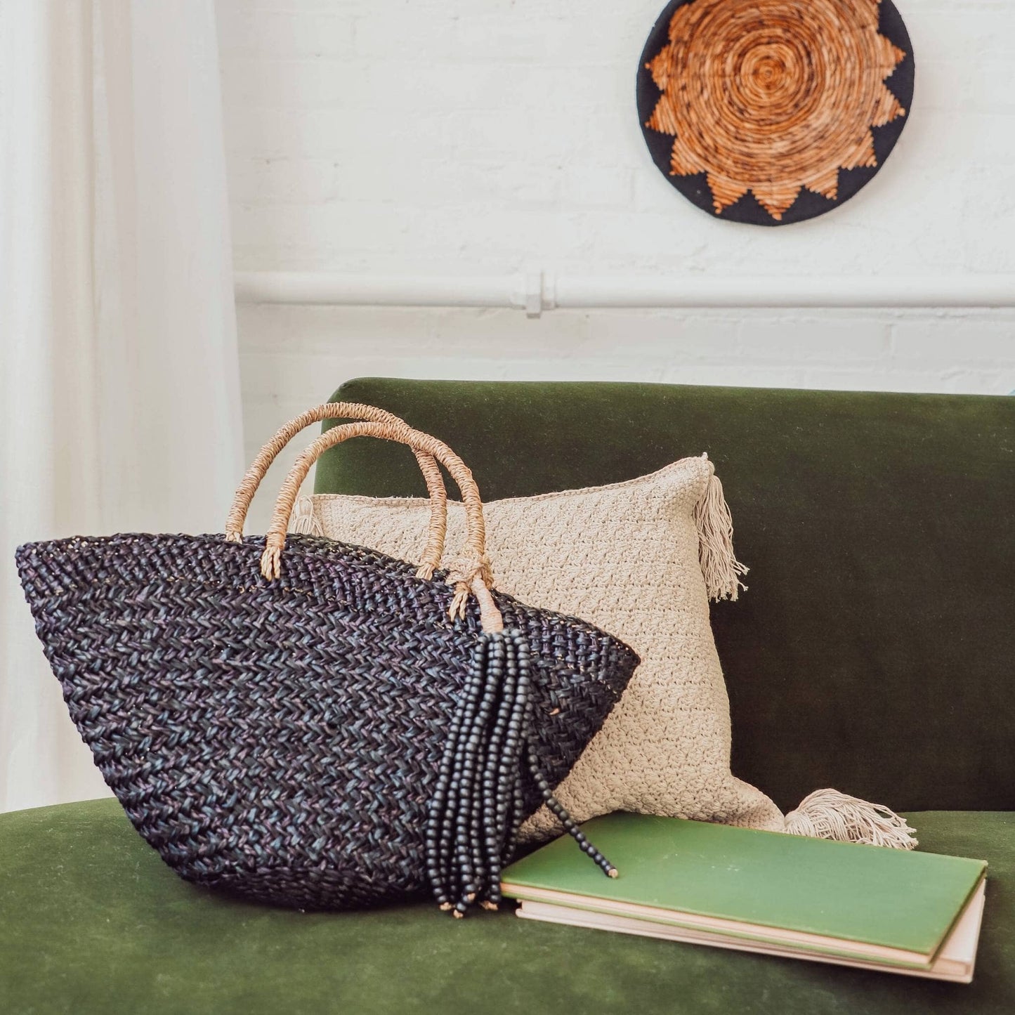 POKOLOKO Handbag With Beaded Tassel #color_black