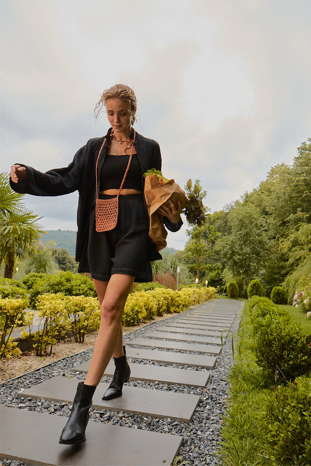 POKOLOKO Crinkle Relaxed Shorts #color_crinkle-black