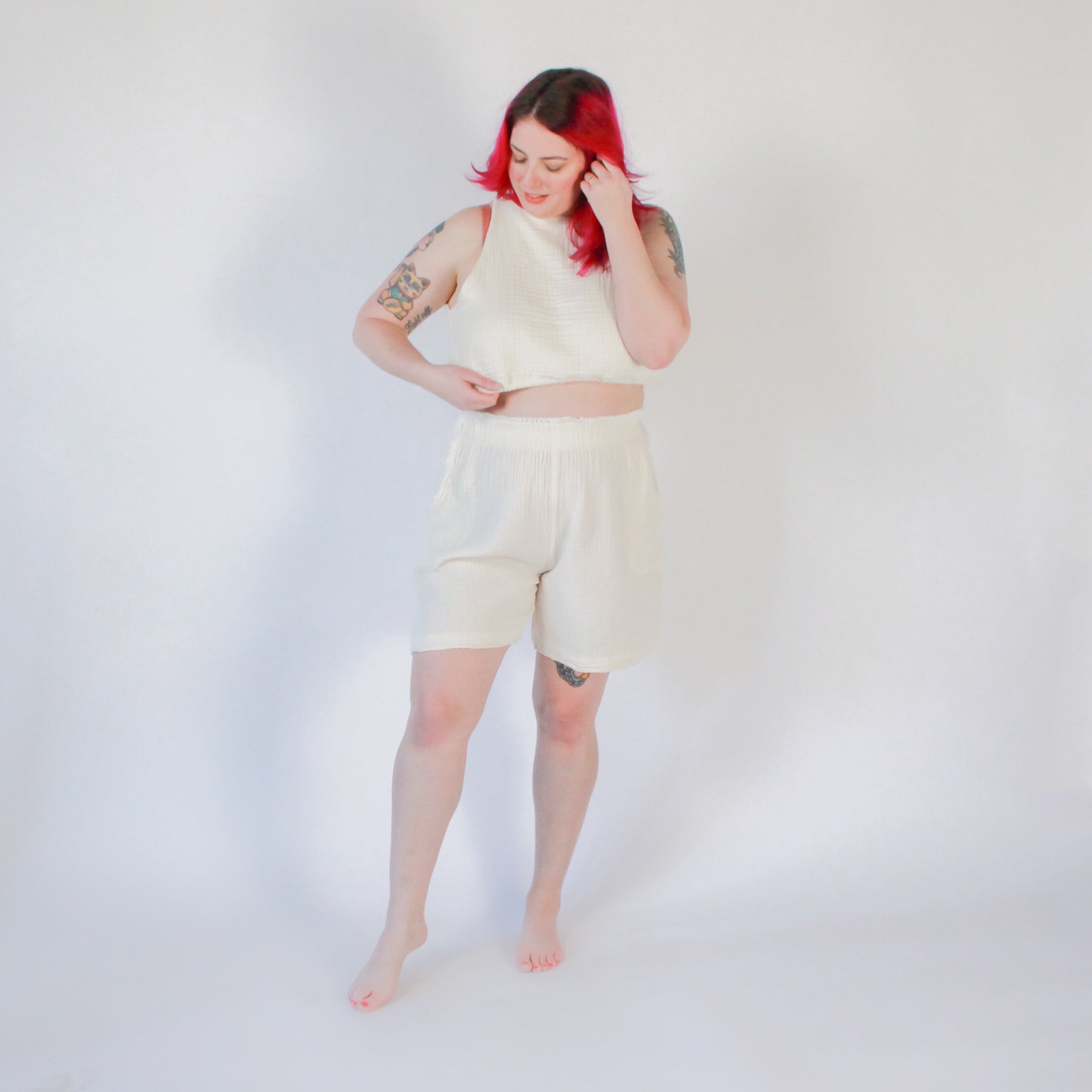 POKOLOKO Crinkle Relaxed Shorts #color_crinkle-cream