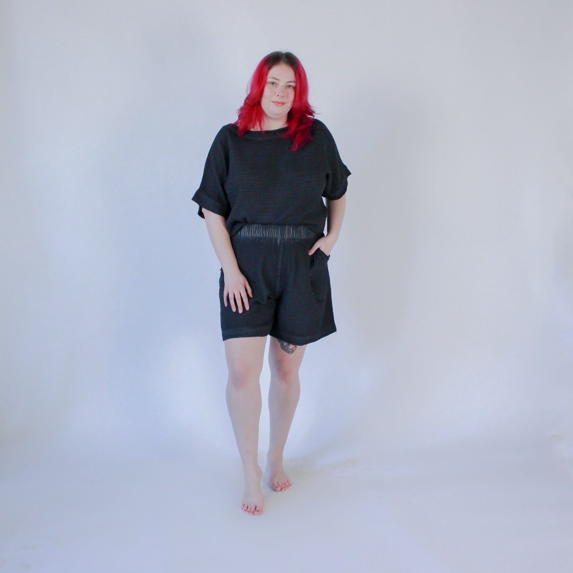 POKOLOKO Crinkle Relaxed Shorts #color_crinkle-black