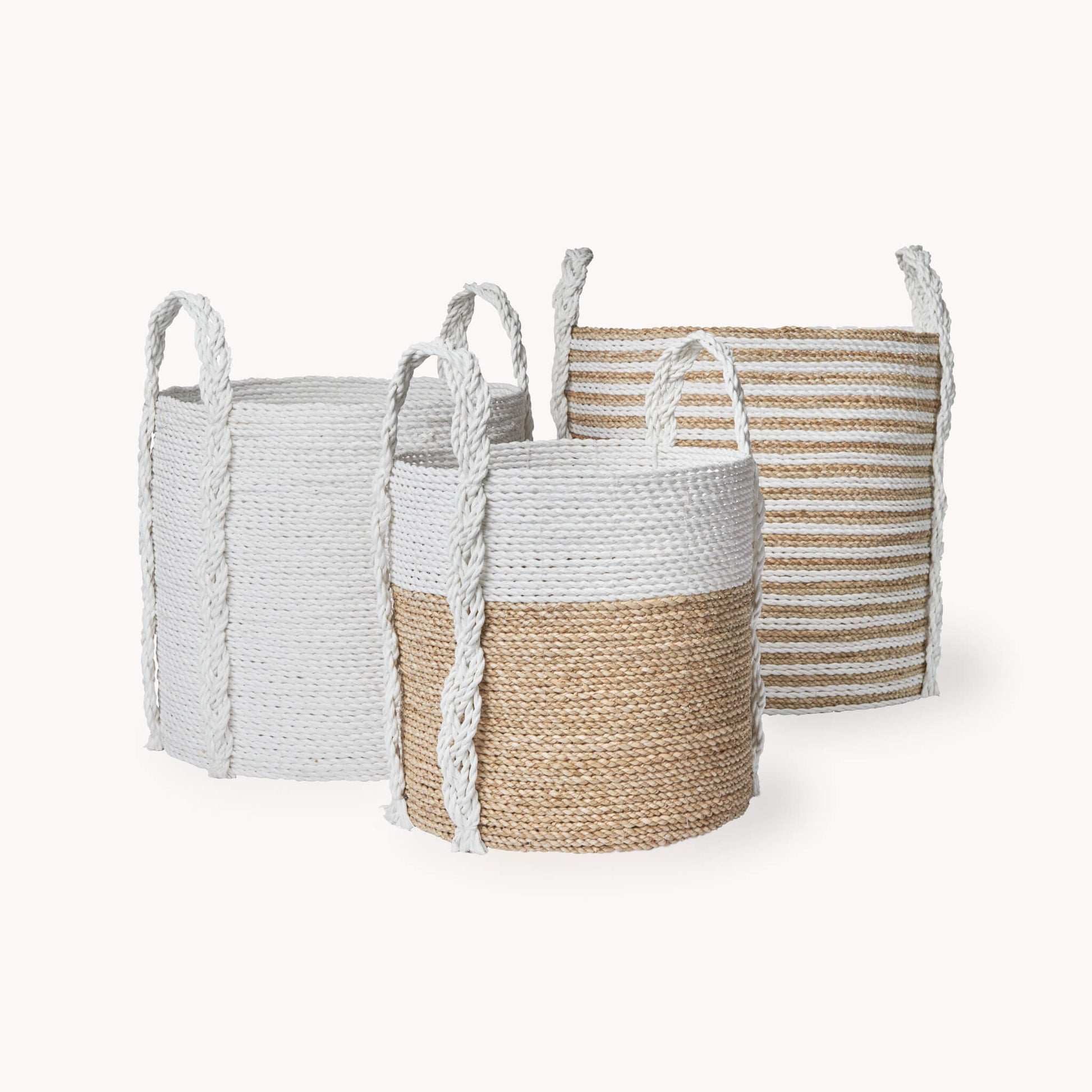 POKOLOKO Handled Seagrass Basket #color_white-natural