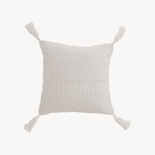 POKOLOKO Crochet Pillow With Tassels - 15x15" #color_crochet-white