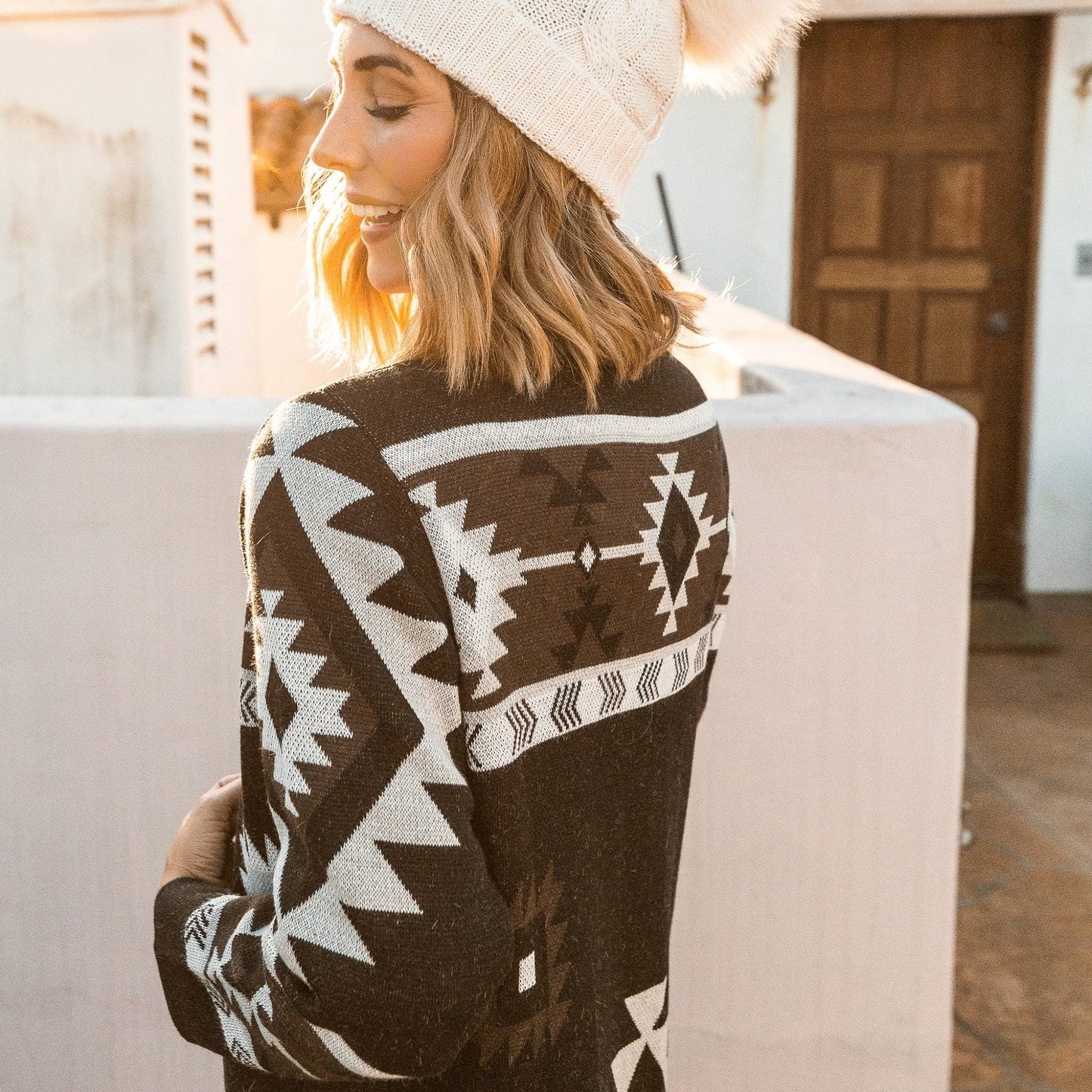 POKOLOKO Long Jacquard Sweater #color_black-jacquard