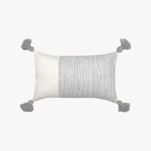 POKOLOKO Dipped Moroccan Pom Pom Lumbar Pillow - 12x20 #color_dipped-light-grey