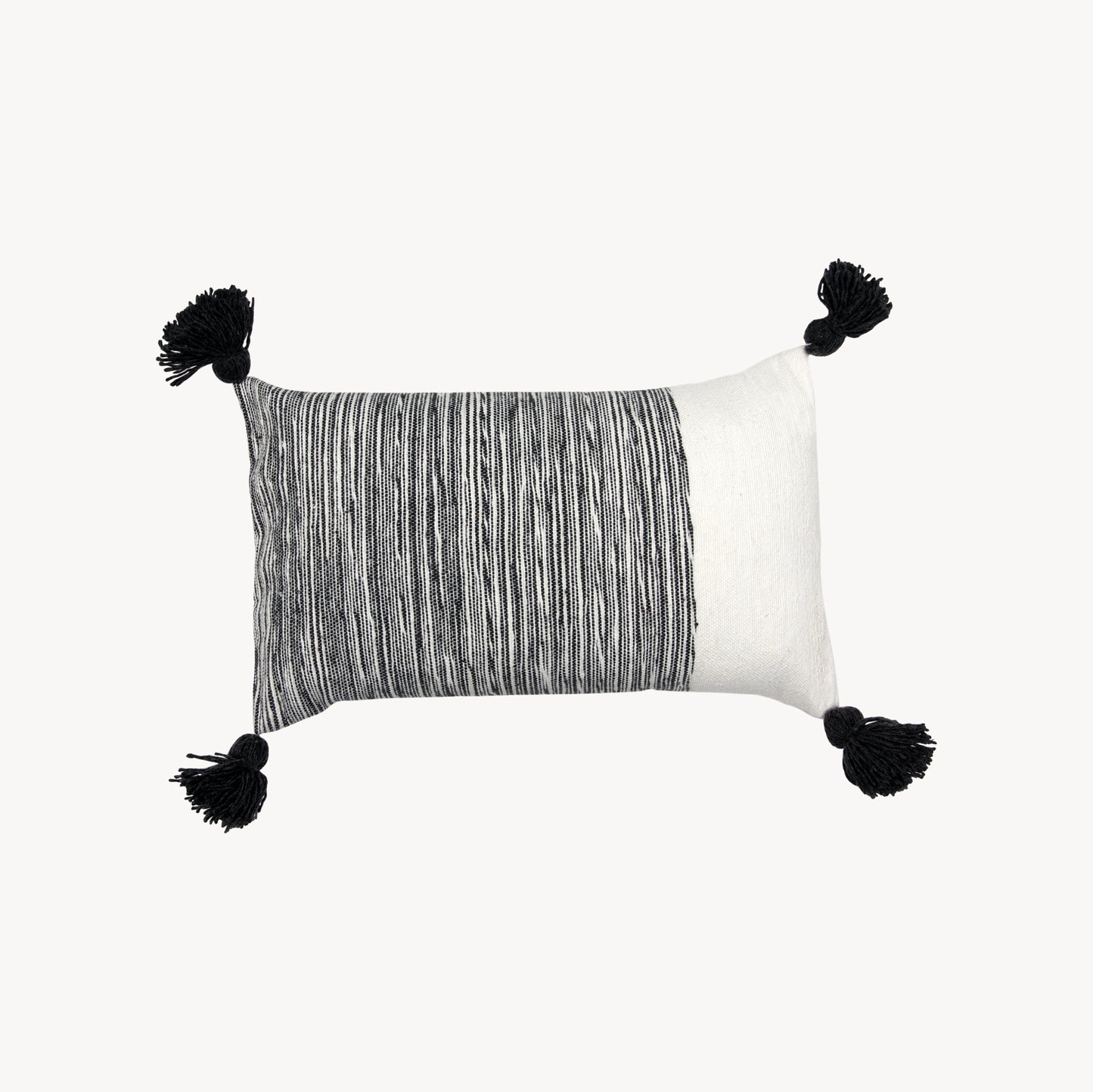 POKOLOKO Dipped Moroccan Pom Pom Lumbar Pillow - 12x20 #color_dipped-charcoal
