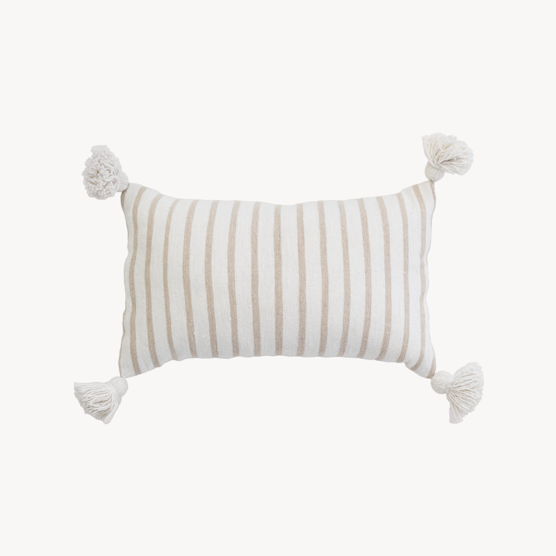 POKOLOKO Beige Striped Moroccan Pillow 12x20" #color_beige-striped