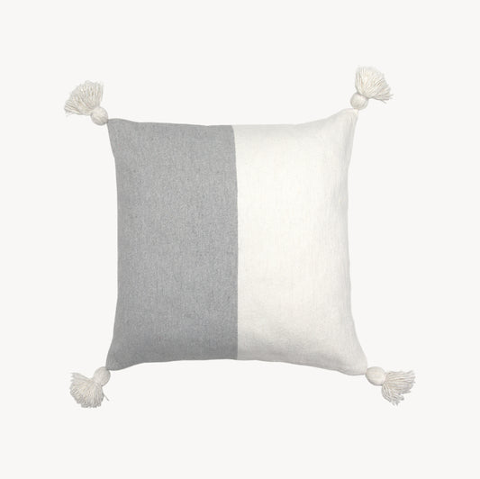 POKOLOKO Half Light Grey Pom Pom Pillow - 20x20" #color_half-light-grey
