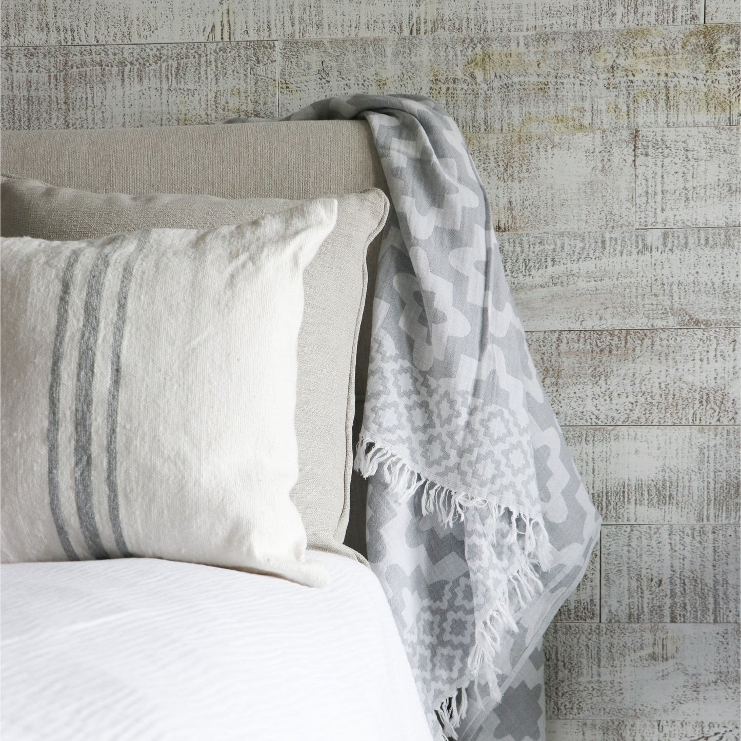 POKOLOKO Middle Stripe Light Grey Pillow - 18x18"