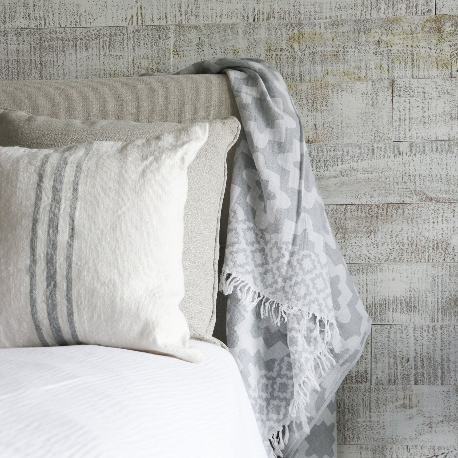 POKOLOKO Middle Stripe Light Grey Pillow - 18x18"