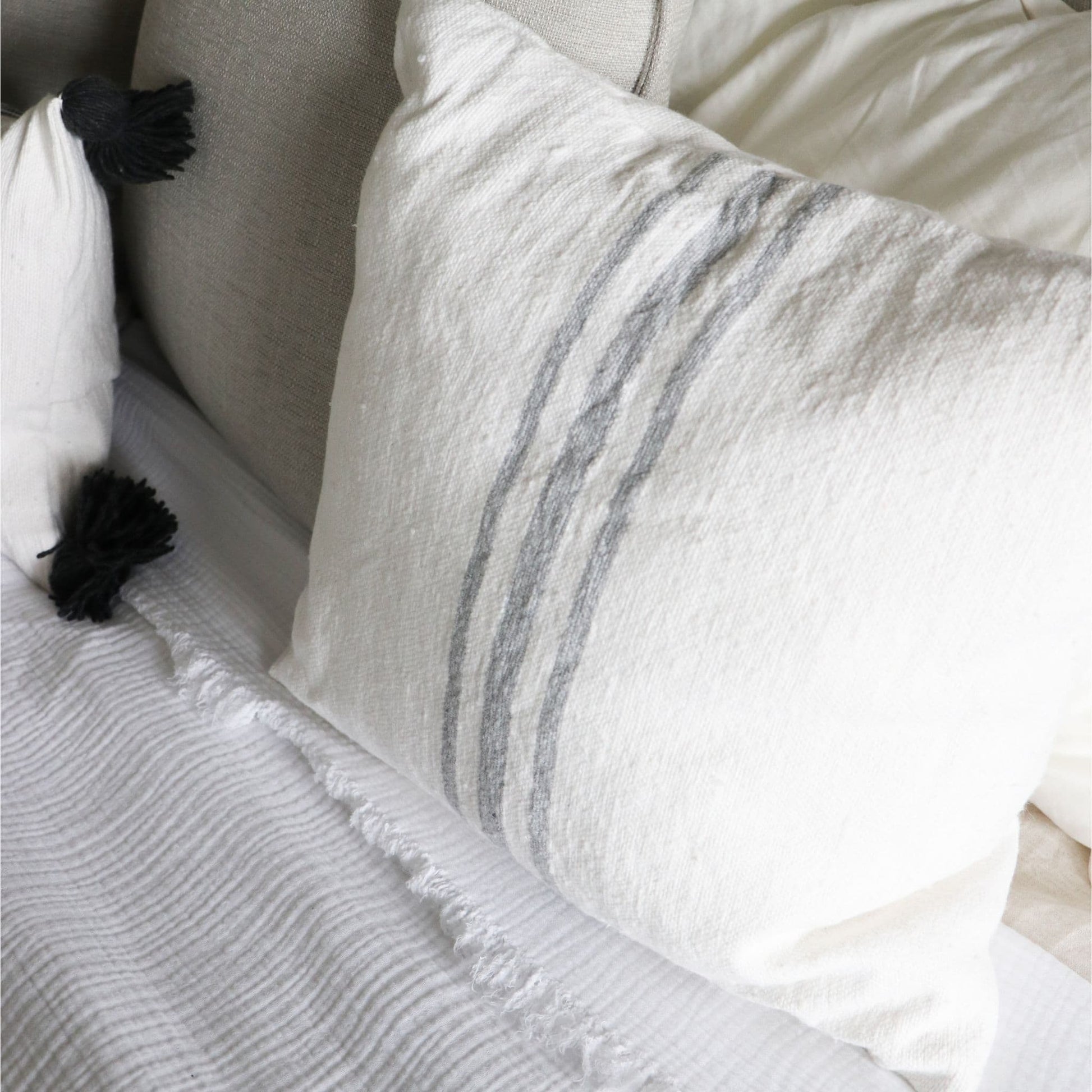 POKOLOKO Middle Stripe Light Grey Pillow - 18x18"