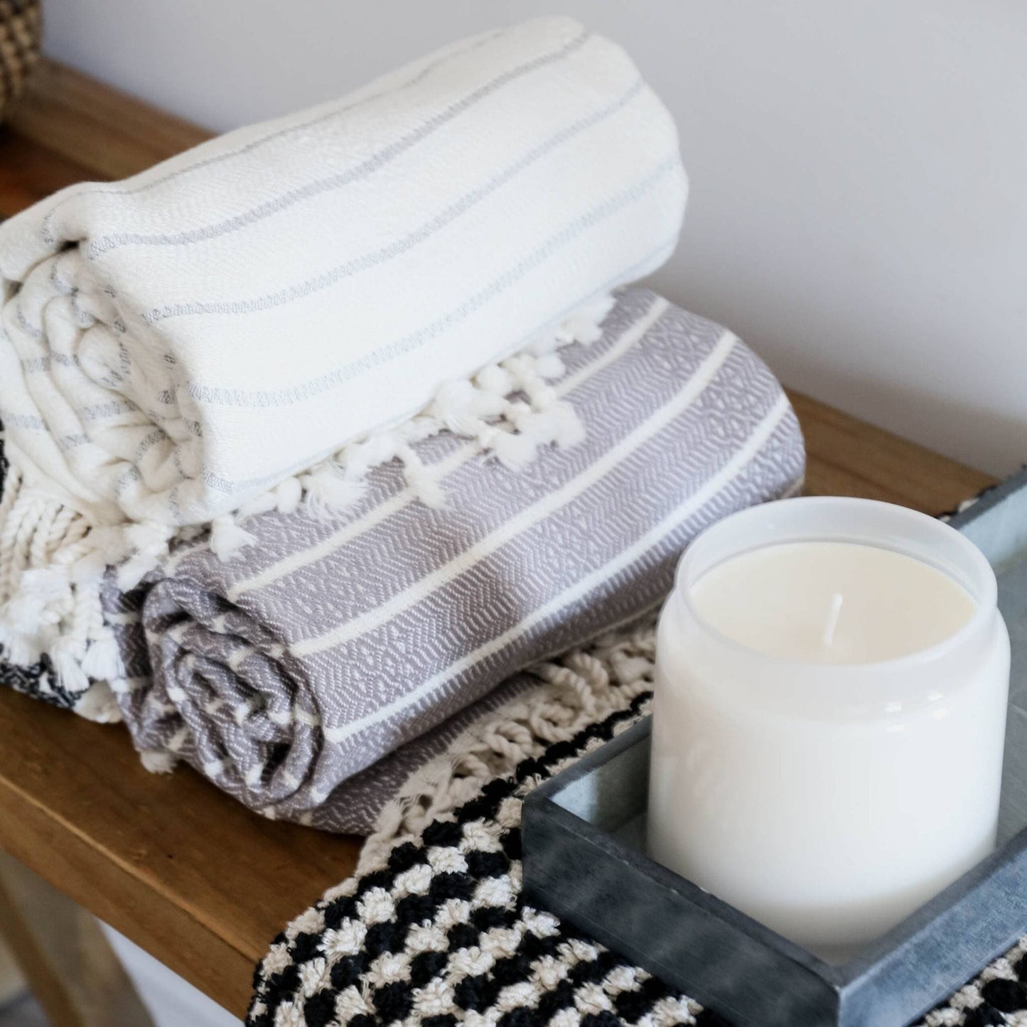 POKOLOKO Striped Bamboo Towel #color_slate-striped-bamboo
