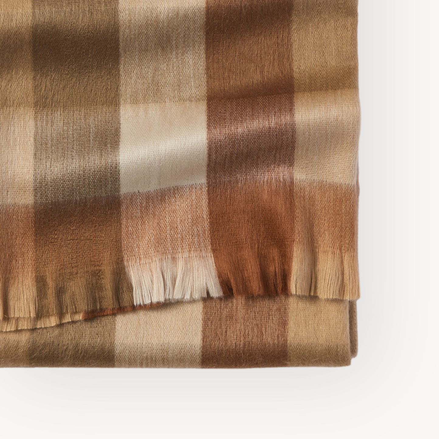 POKOLOKO Fringed Check Alpaca Blanket #color_cinnamon-check