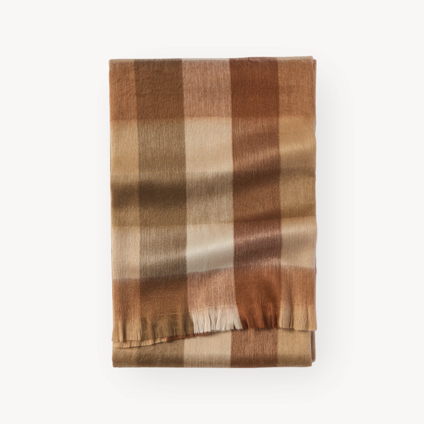 POKOLOKO Fringed Check Alpaca Blanket #color_cinnamon-check
