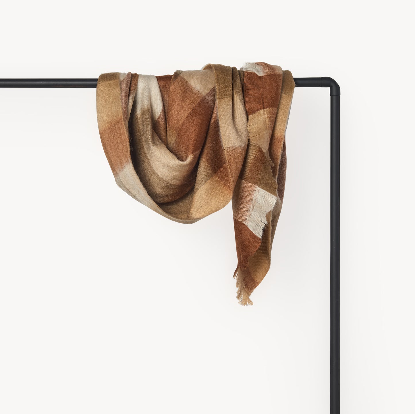 POKOLOKO Fringed Check Alpaca Blanket #color_cinnamon-check
