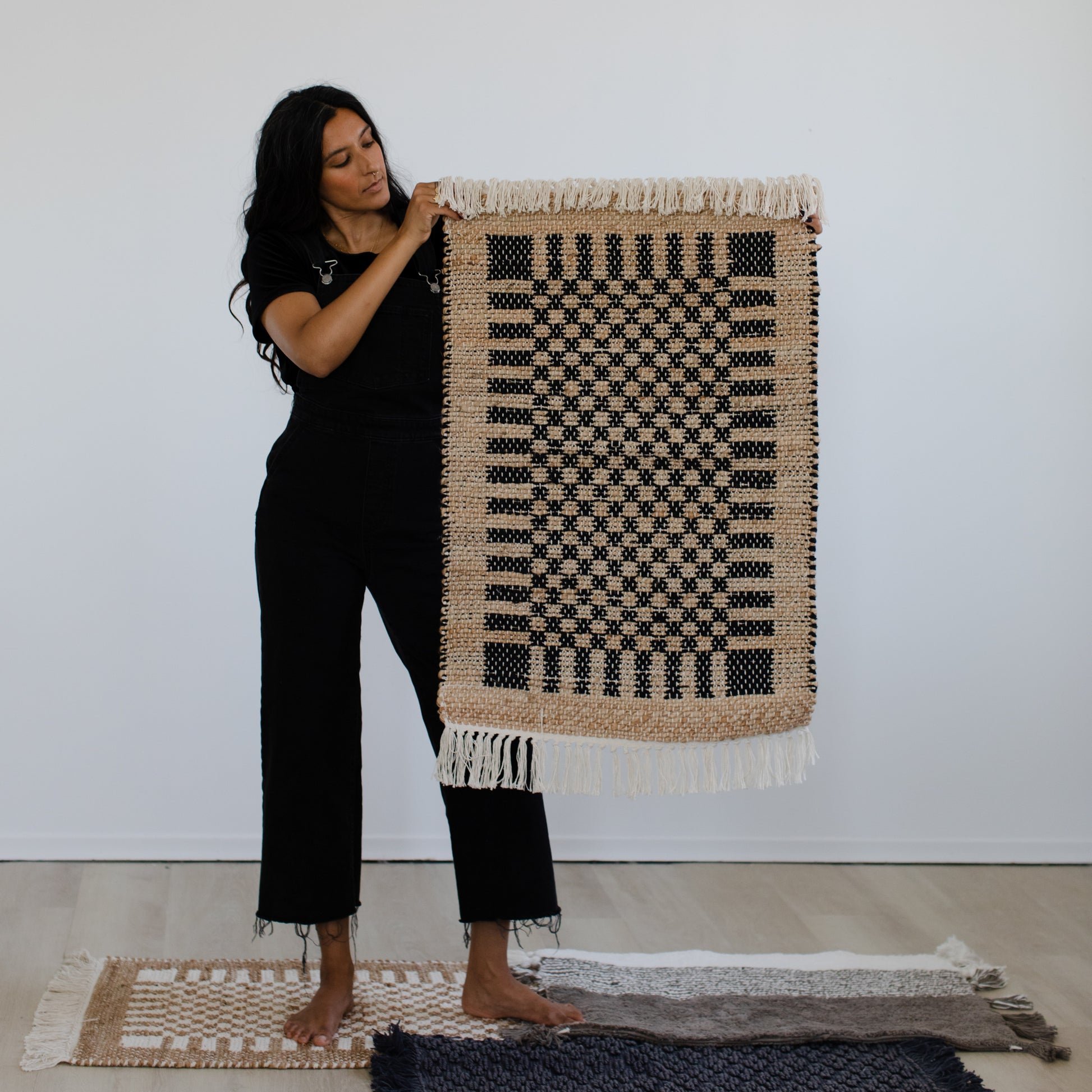 POKOLOKO Check Jute Floor Mat #color_black-check