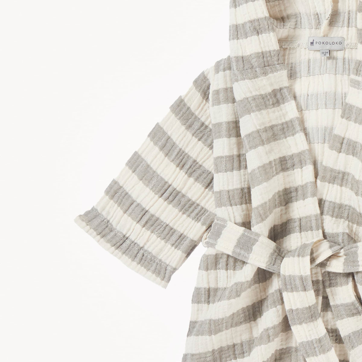 POKOLOKO Striped Crinkle Kids Robe #color_moss