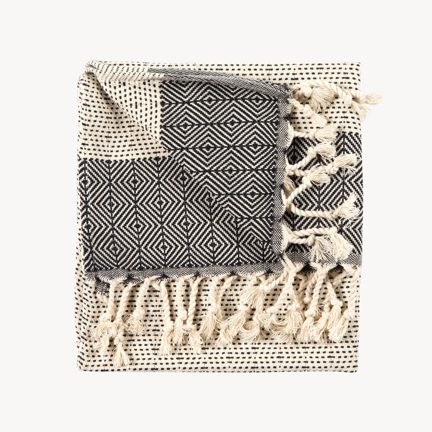 POKOLOKO Lined Diamond Hand Towel #color_black-diamond