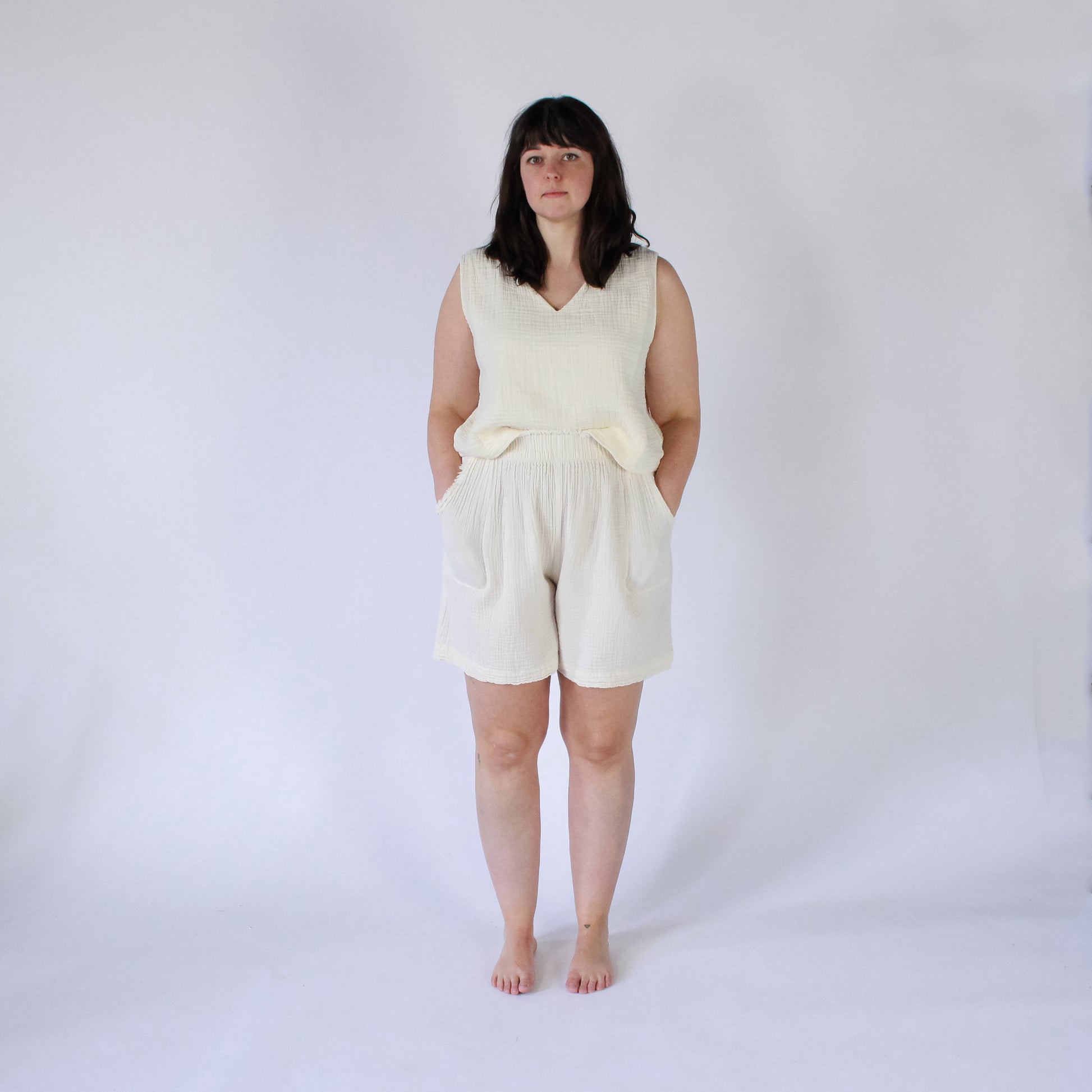 POKOLOKO Crinkle Relaxed Shorts #color_crinkle-cream