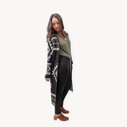 POKOLOKO Long Jacquard Sweater #color_black-jacquard