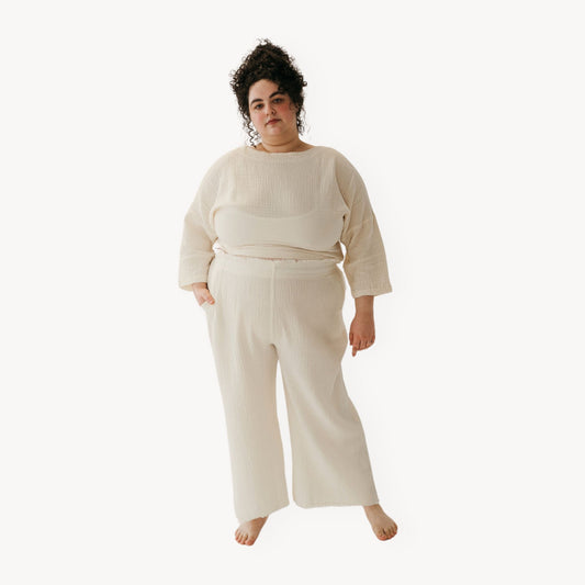 POKOLOKO Crinkle Drawstring Palazzo Pants Plus #color_crinkle-cream