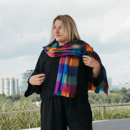 POKOLOKO Alpaca Seamless Check Scarf #color_thistle-check