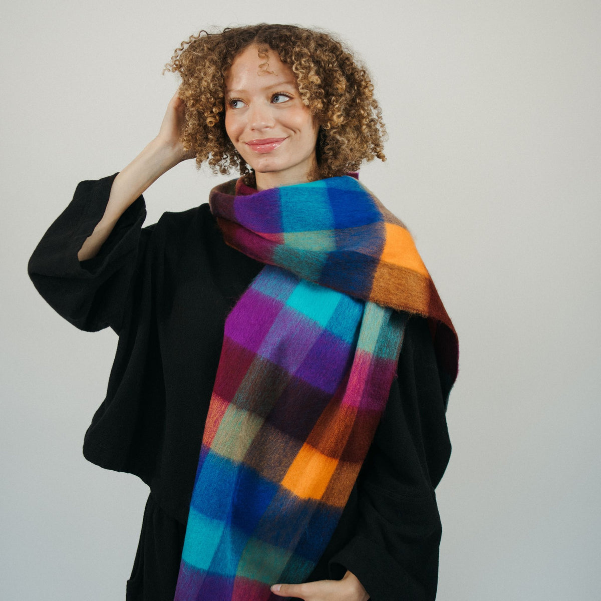 POKOLOKO Alpaca Seamless Check Scarf #color_thistle-check
