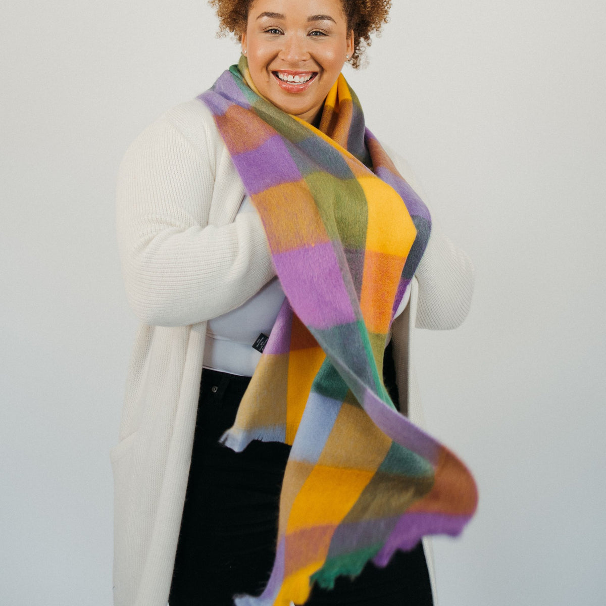 POKOLOKO Alpaca Seamless Check Scarf #color_sunshine-check
